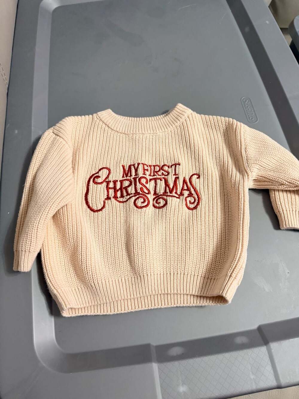 Shimei Baby Sweater Size 6/9m My First Christmas Beige Knit Pullover